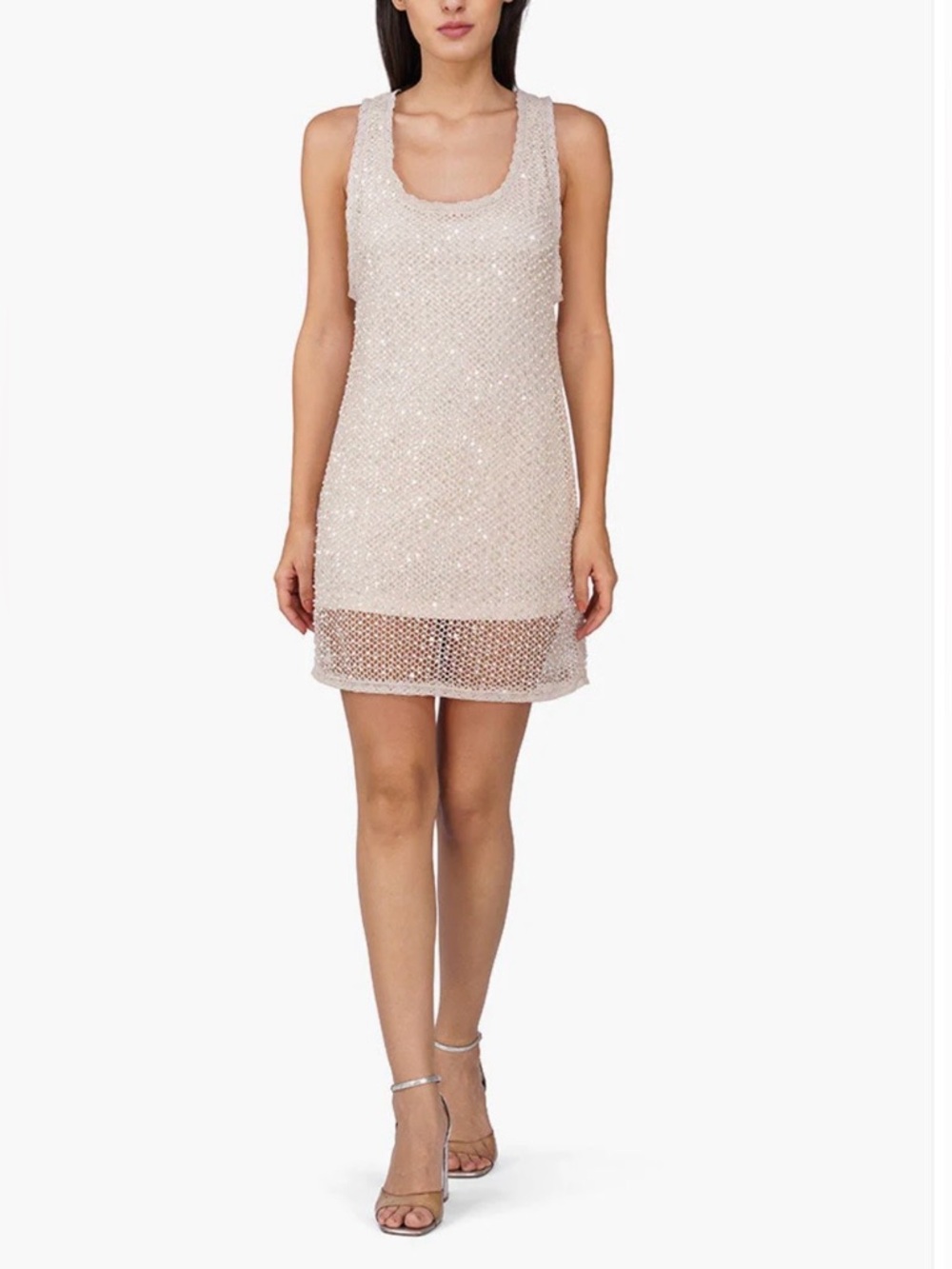 America & Beyond Beaded Sleeveless Mini Dress in Ivory Pearl